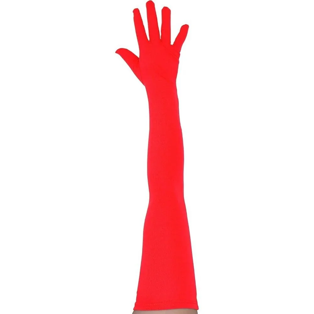 Women's Classic Satin Red Above Elbow Gloves Stretchy Soft Cosplay Costume